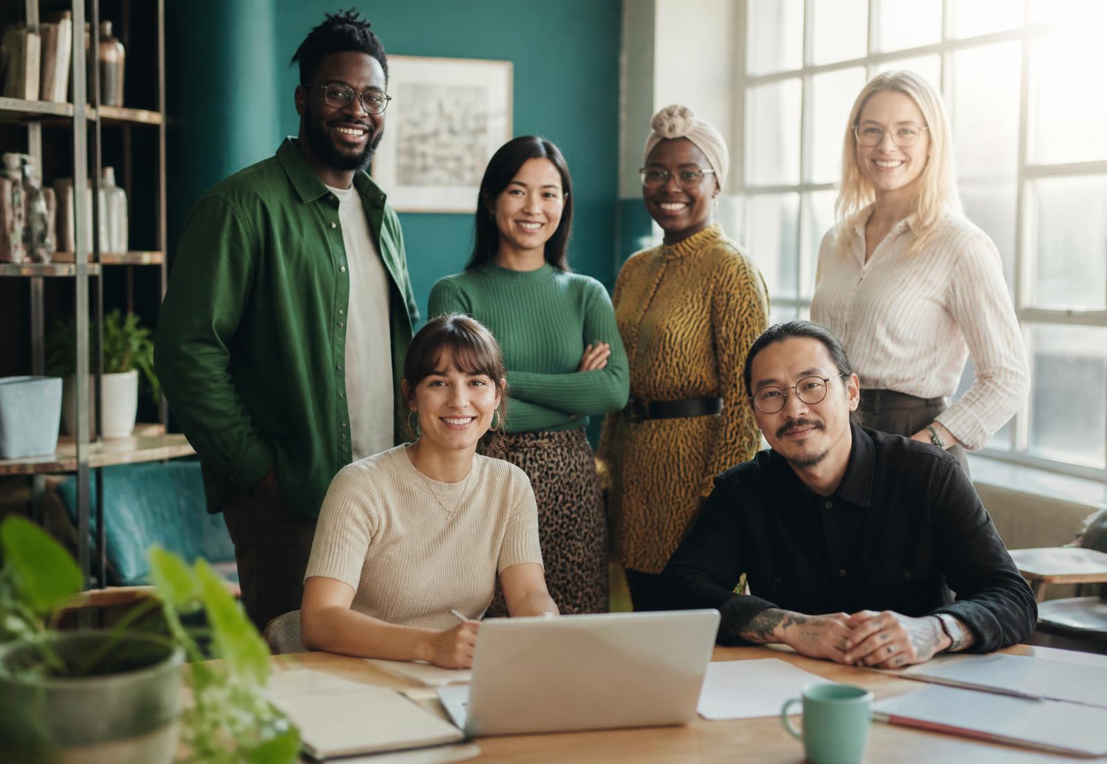People collaborating together in a bright community workspace